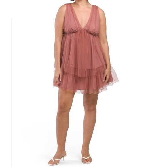 Le Lis Babydoll Dress Rose Tulle Ruffle Mini Party Cocktail Size M NWT - Picture 8 of 9